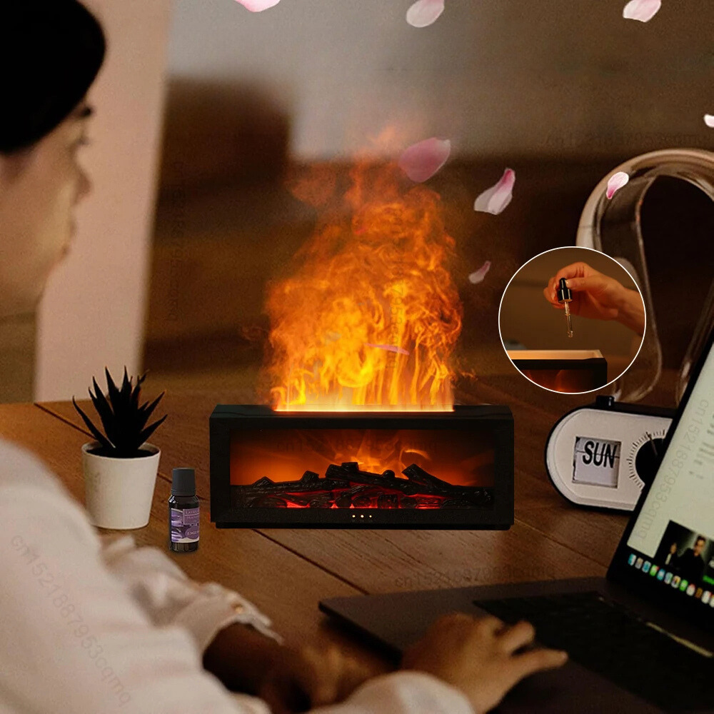 Humidificateur et purificateur d'air avec effet de flamme et aromathérapie