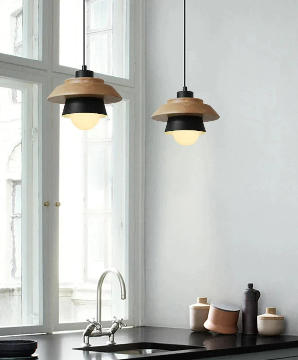 Lampe suspendue Bois Aluminium Scandinave Noir Rose Vert Gris Blanc E27 Salon Salle à manger | Sansotis