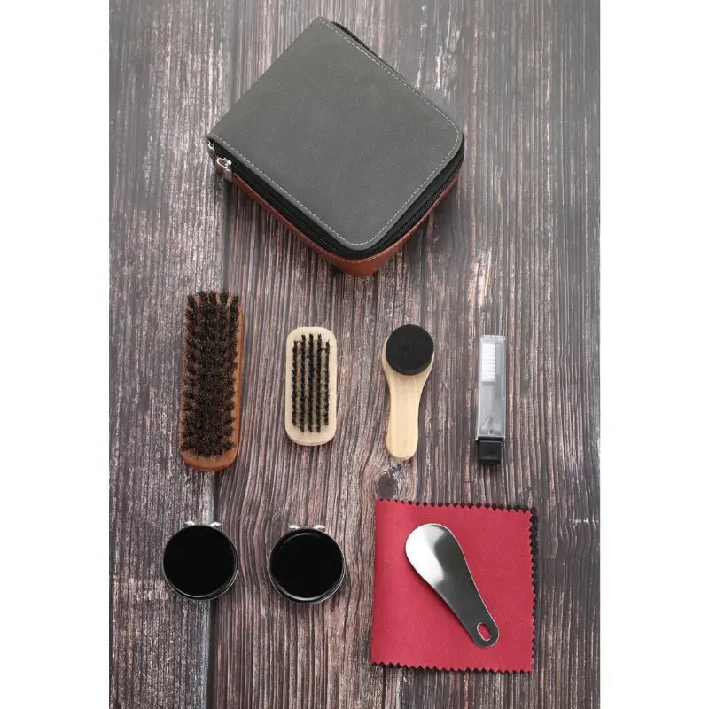 Kit d'entretien des chaussures premium en 9 pièces avec des brosses en crin de cheval