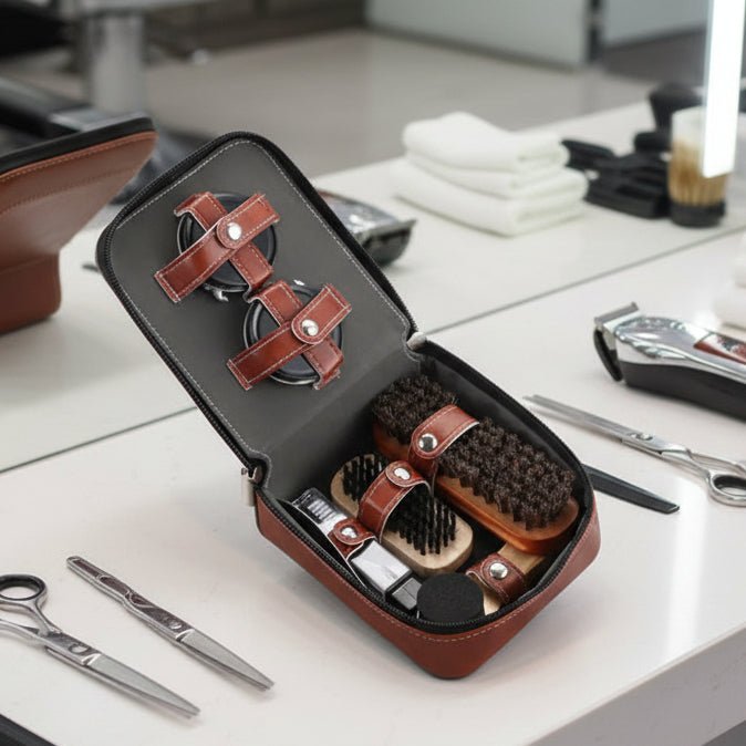 Kit d'entretien des chaussures premium en 9 pièces avec des brosses en crin de cheval