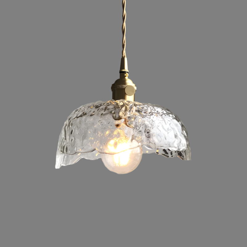 Lampe suspendue en verre vert | Luminaire en laiton ondulé
