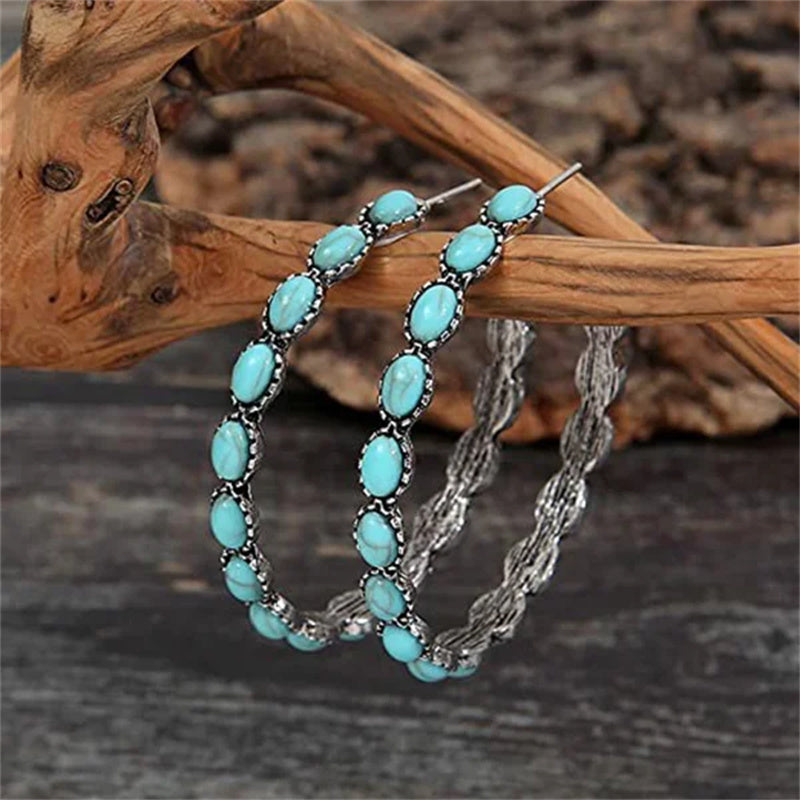 Boucles d'oreilles créoles turquoise vintage en forme de C