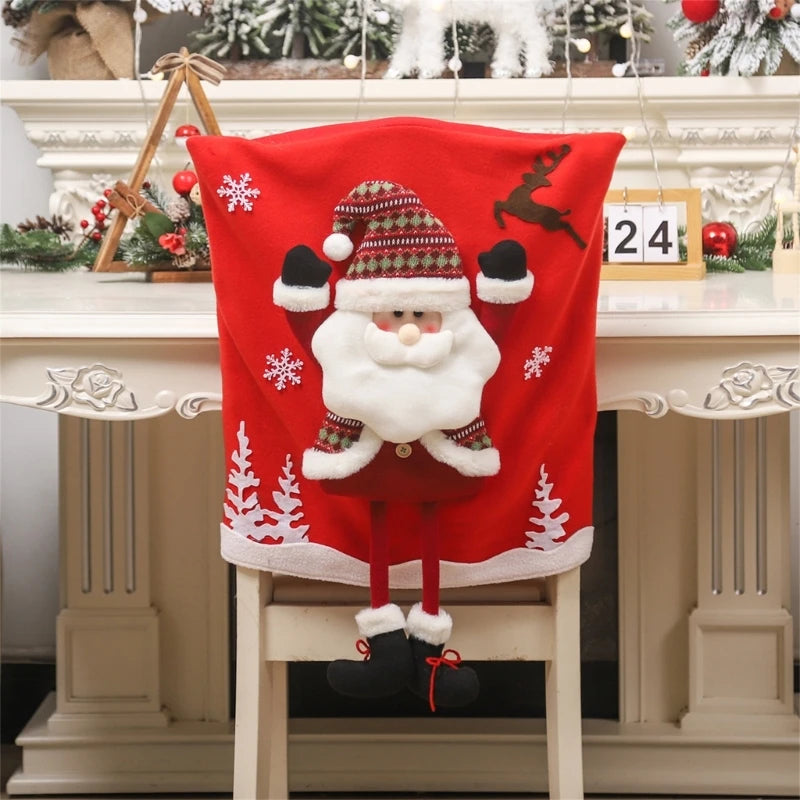 Housses de chaise festives pour Noël | Habillages de siège avec motifs de Noël, Père Noël, bonhomme de neige et renne