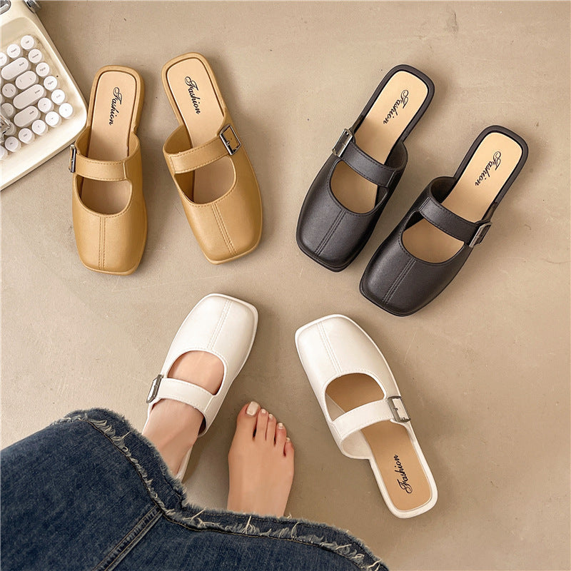 Chaussons souples femme - plat fermé vintage à la française, PVC, usage quotidien