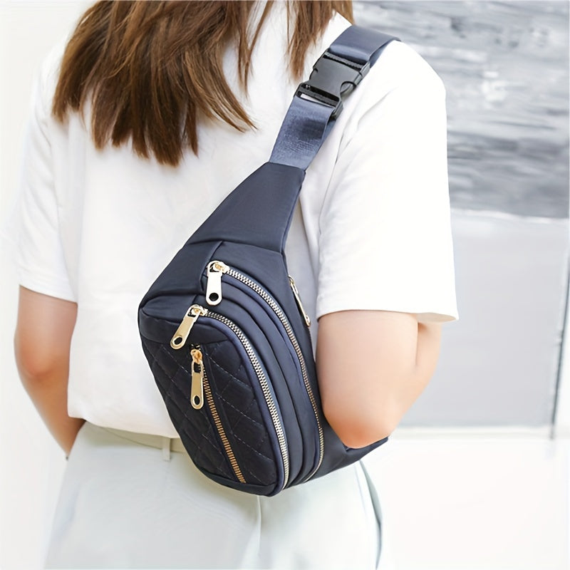 Sac banane léger pour femmes avec motif à carreaux matelassé et fermeture éclair double