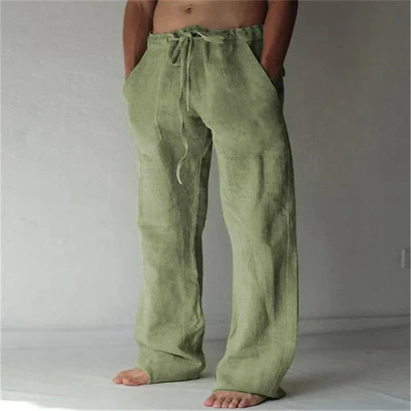 Pantalon en lin pour homme à coupe ample et ceinture élastique