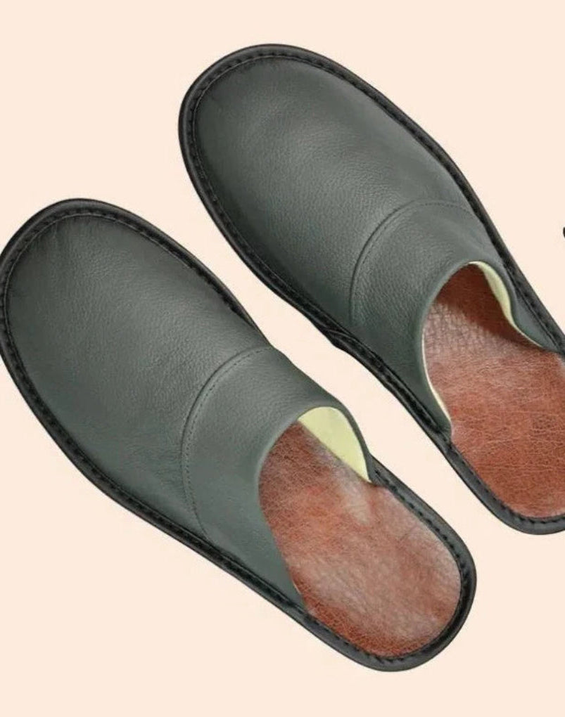 Pantoufles en cuir véritable - Antidérapantes et confortables