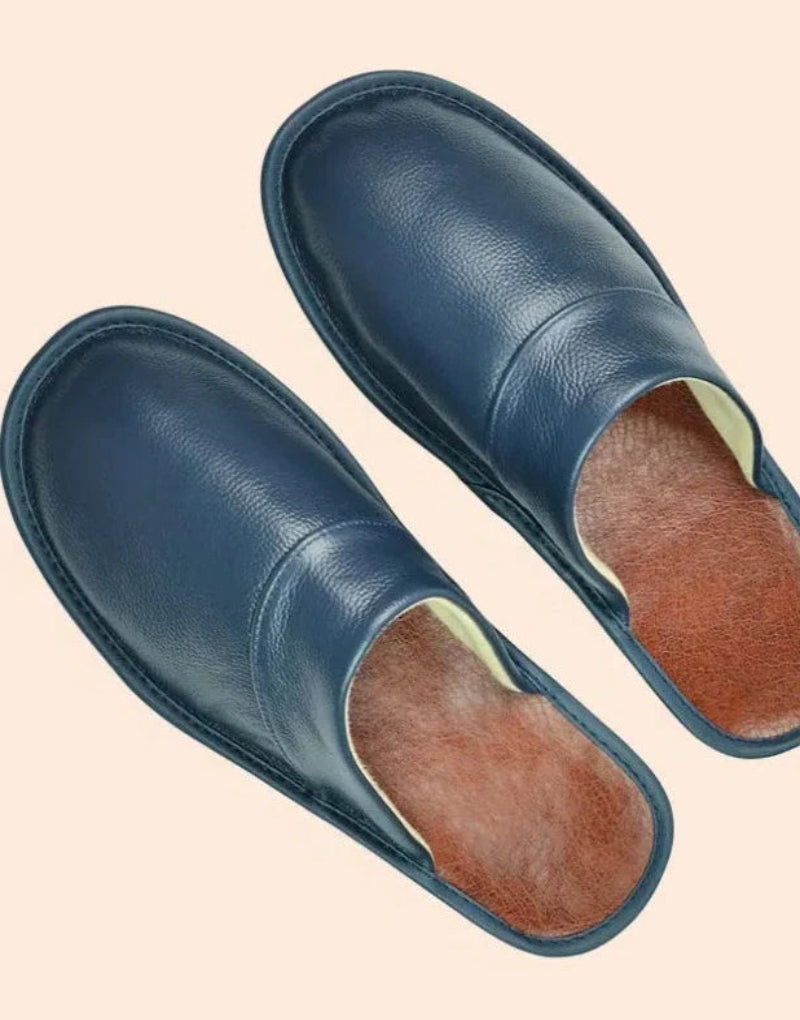 Pantoufles en cuir véritable - Antidérapantes et confortables