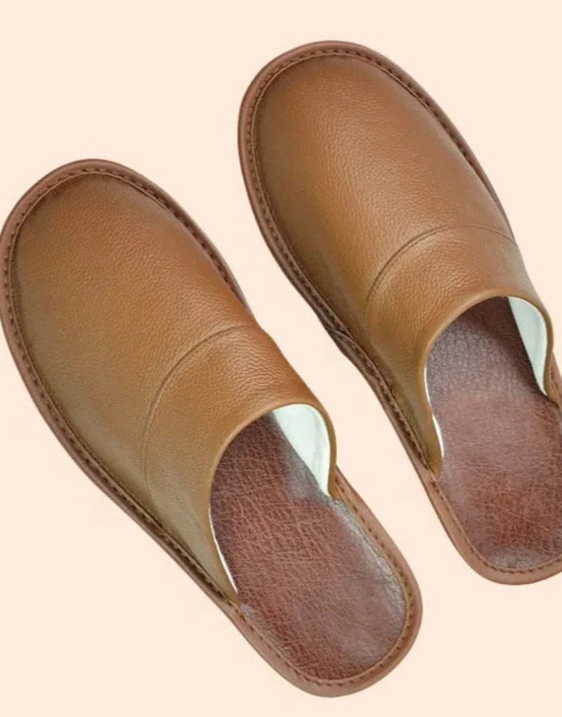 Pantoufles en cuir véritable - Antidérapantes et confortables