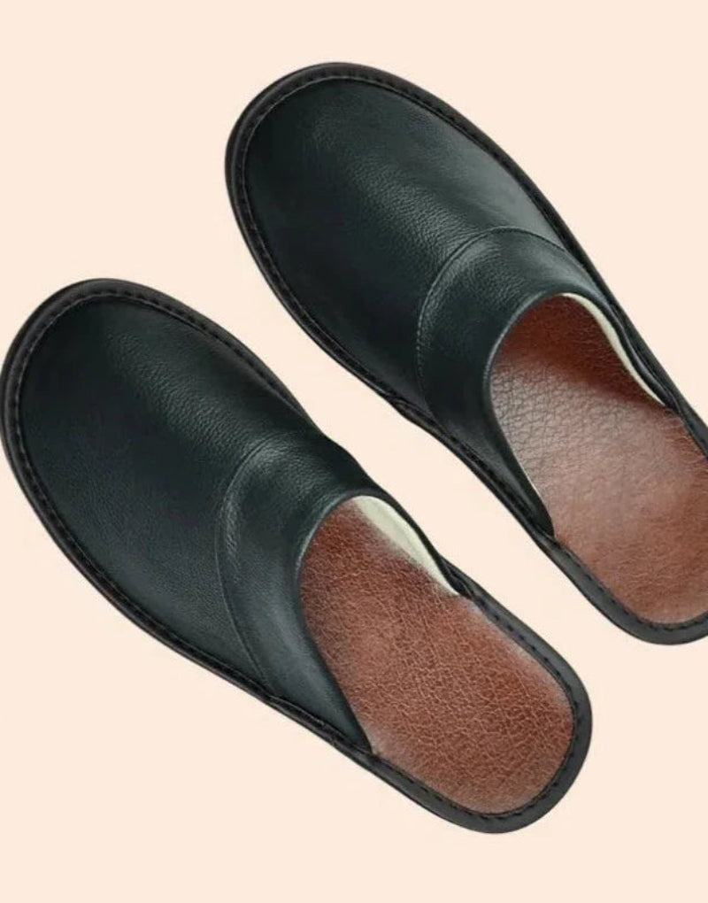 Pantoufles en cuir véritable - Antidérapantes et confortables