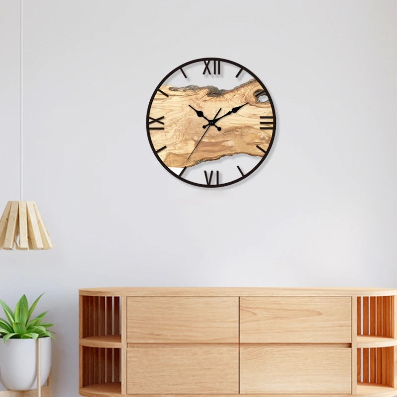 Horloge murale rustique | Conception de tranches de bois naturel