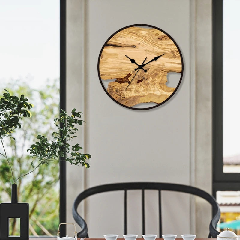 Horloge murale rustique | Conception de tranches de bois naturel