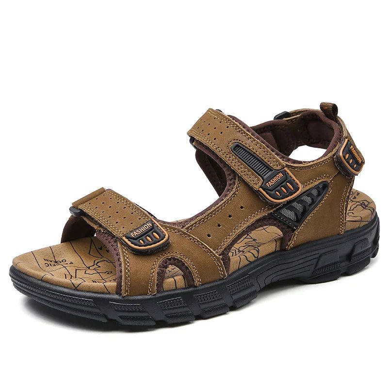 Sandales en cuir ergonomiques pour hommes avec soutien rembourré et fermeture Velcro