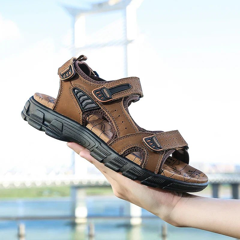 Sandales en cuir ergonomiques pour hommes avec soutien rembourré et fermeture Velcro