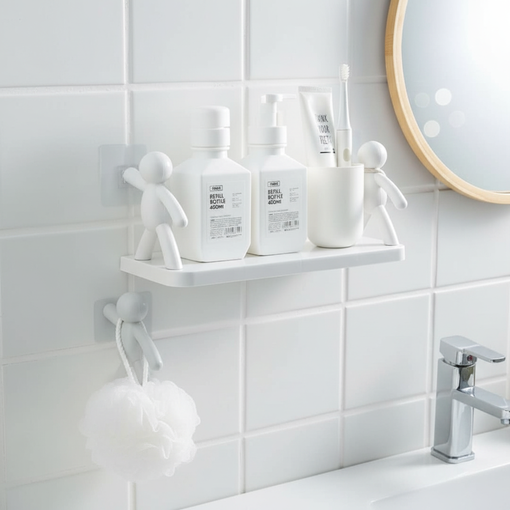 Étagère murale de salle de bain compacte au design ludique