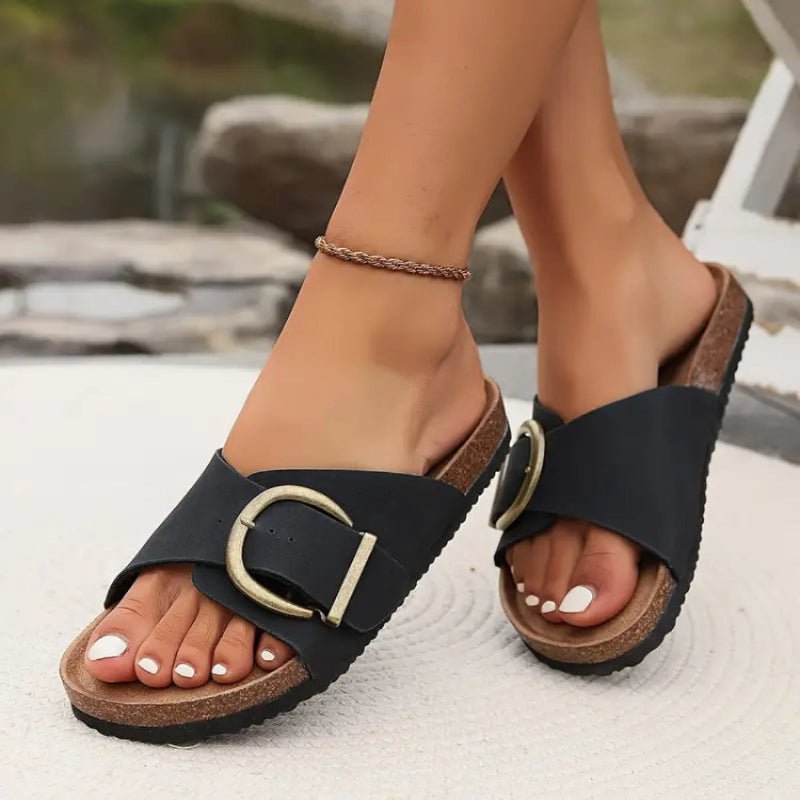CORKA – Sandales orthopédiques noires pour femmes avec soutien en liège