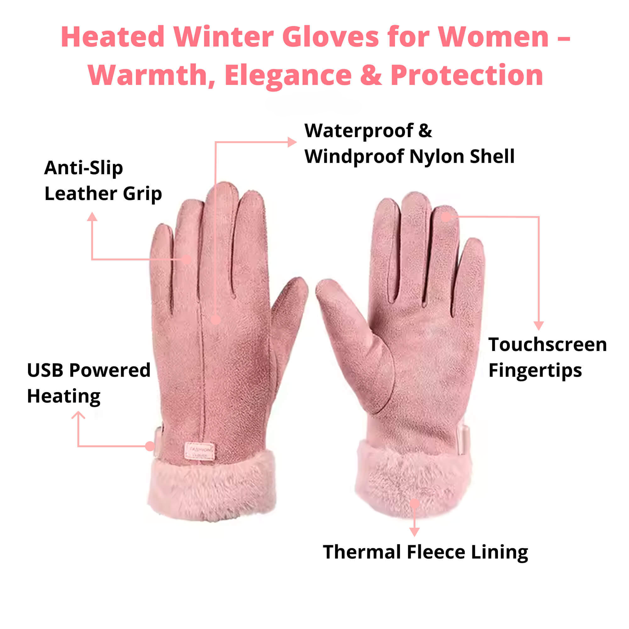 Gants chauffants pour femmes — Gants d'hiver hydrofuges thermiques avec écran tactile — Conception USB rechargeable | Sansotis
