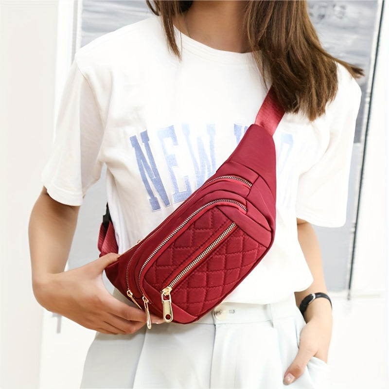 Sac banane léger pour femmes avec motif à carreaux matelassé et fermeture éclair double