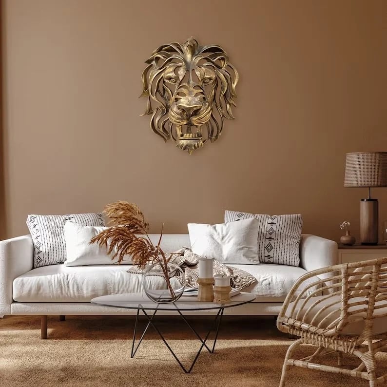 Décoration Murale Tête de Lion en Métal - Elégante et Solide