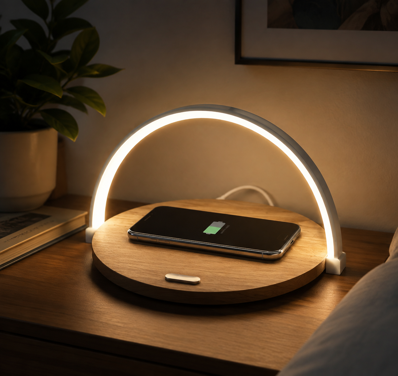 Lampe de chevet avec chargeur sans fil, lampe de chevet sans fil avec charge rapide Qi 10W, lampe de chevet LED à intensité variable