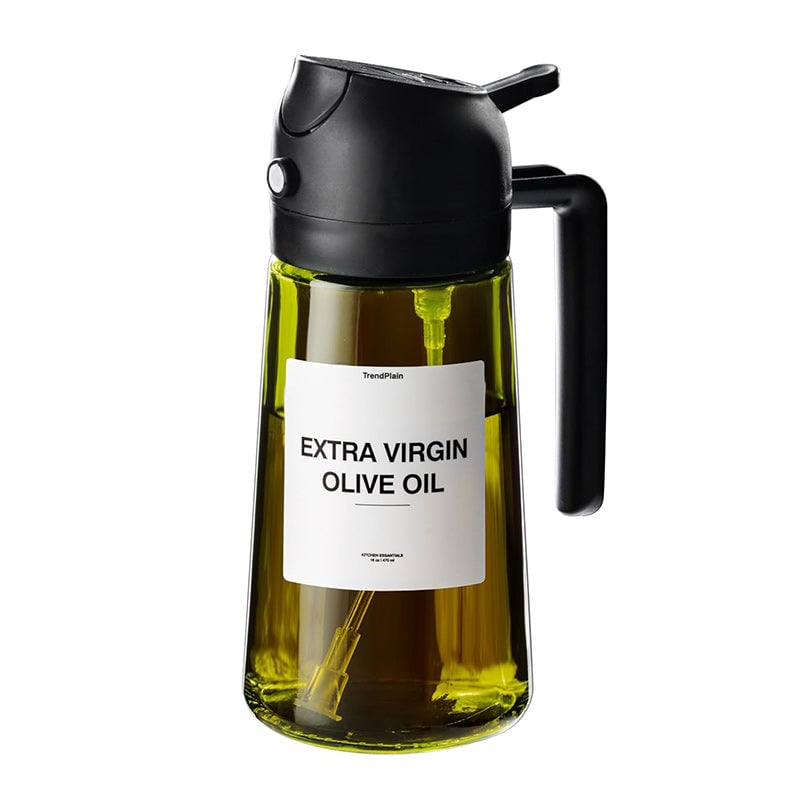 Pulvérisateur et distributeur d'huile 2-en-1 en verre 470 ml — pulvérisateur et verseur de cuisine avec pompe doseuse