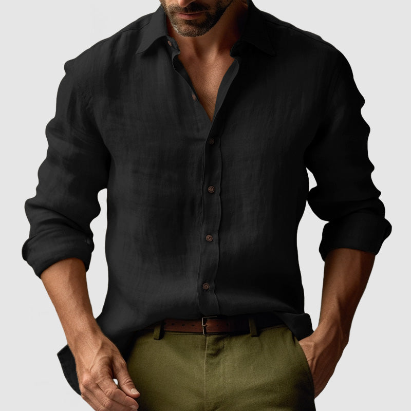 Chemise en Lin Vintage à Manches Longues