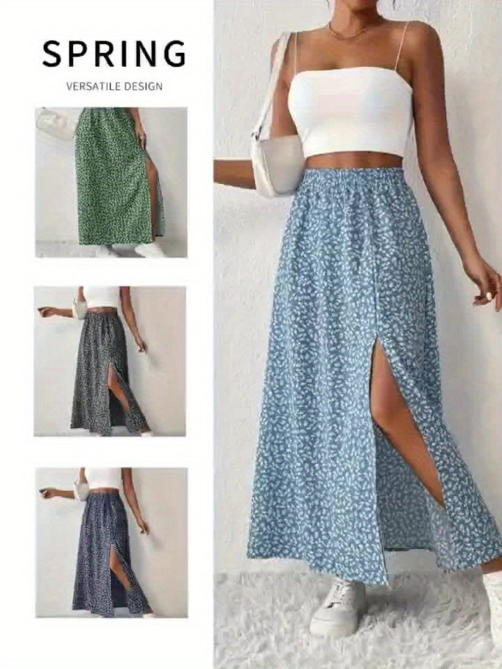 Jupe maxi d'été élégante à imprimé floral et fente légère pour femmes