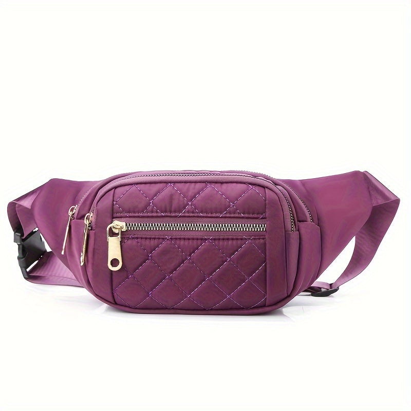 Sac banane léger pour femmes avec motif à carreaux matelassé et fermeture éclair double
