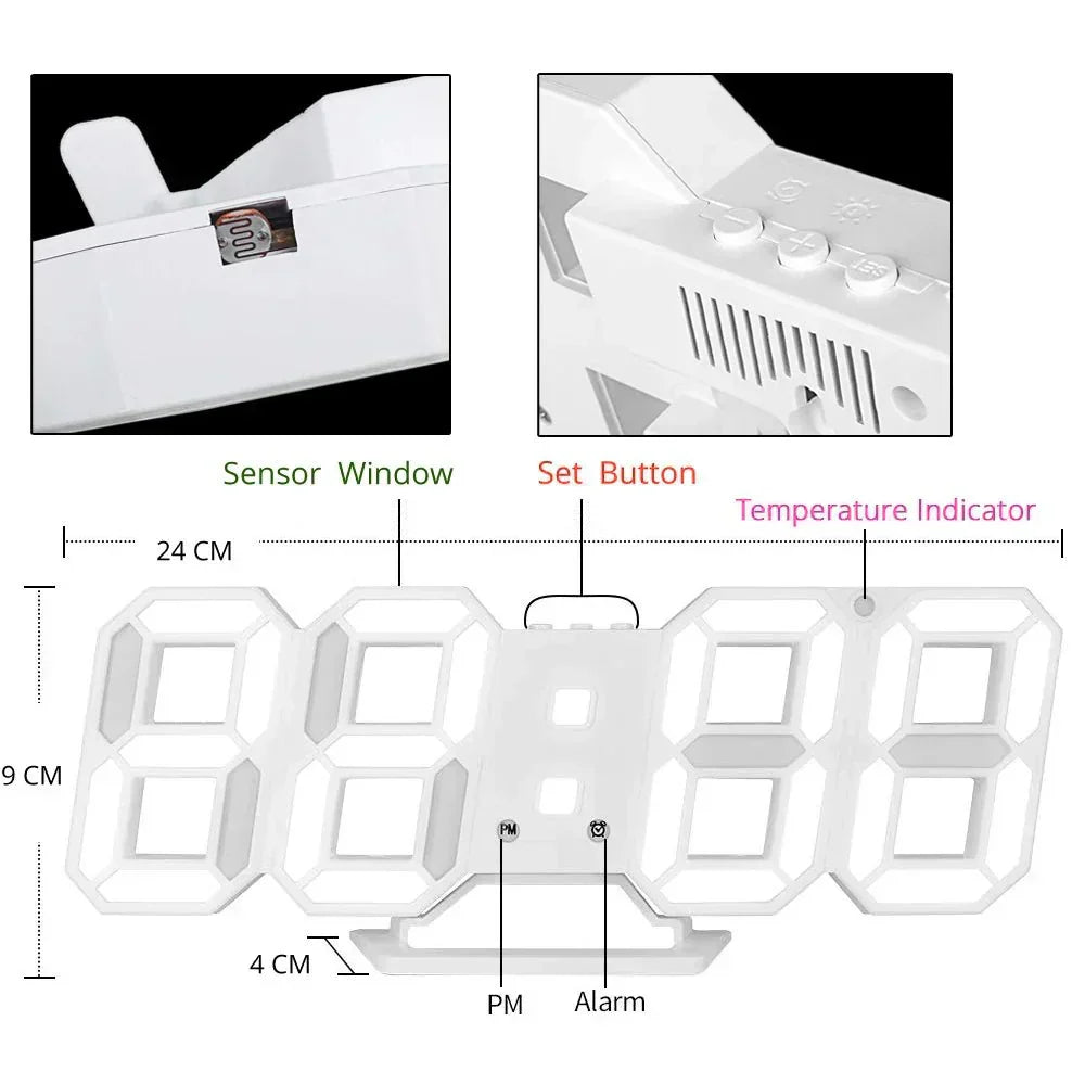 Horloge murale numérique LED 3D – Design moderne avec fonction de gradation et visibilité optimale