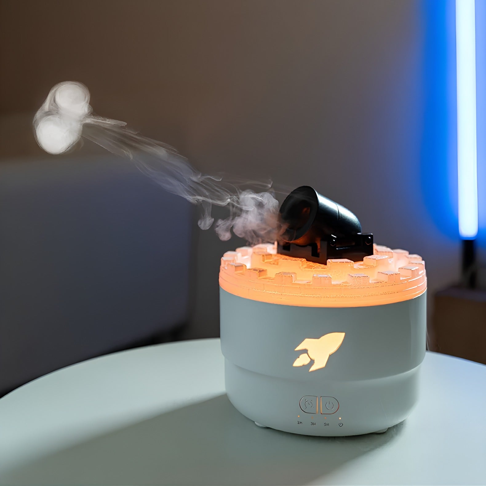 Humidificateur d'air à canon décoratif unisexe avec LED et aromathérapie