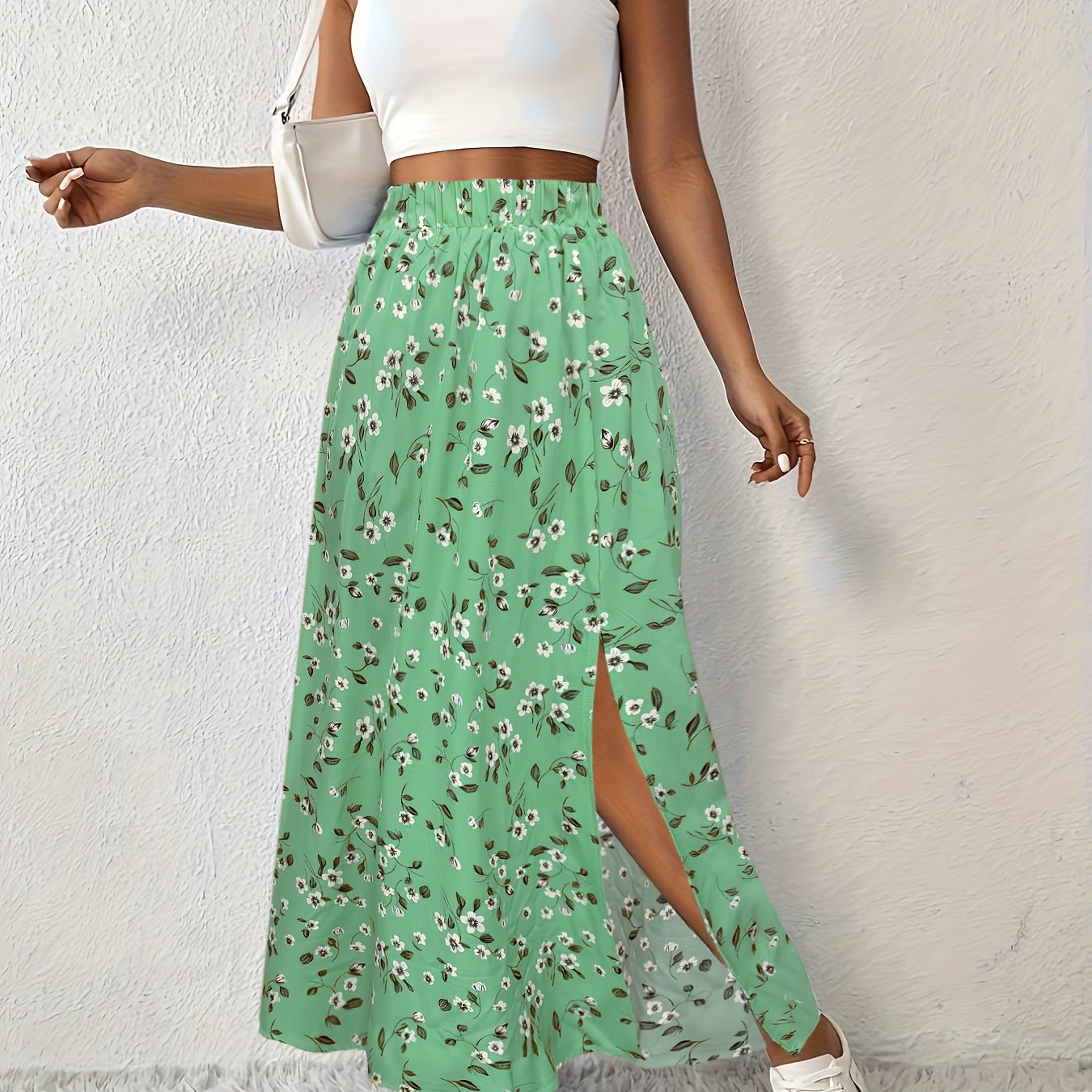 Jupe maxi d'été élégante à imprimé floral et fente légère pour femmes