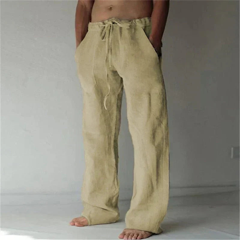 Pantalon en lin pour homme à coupe ample et ceinture élastique