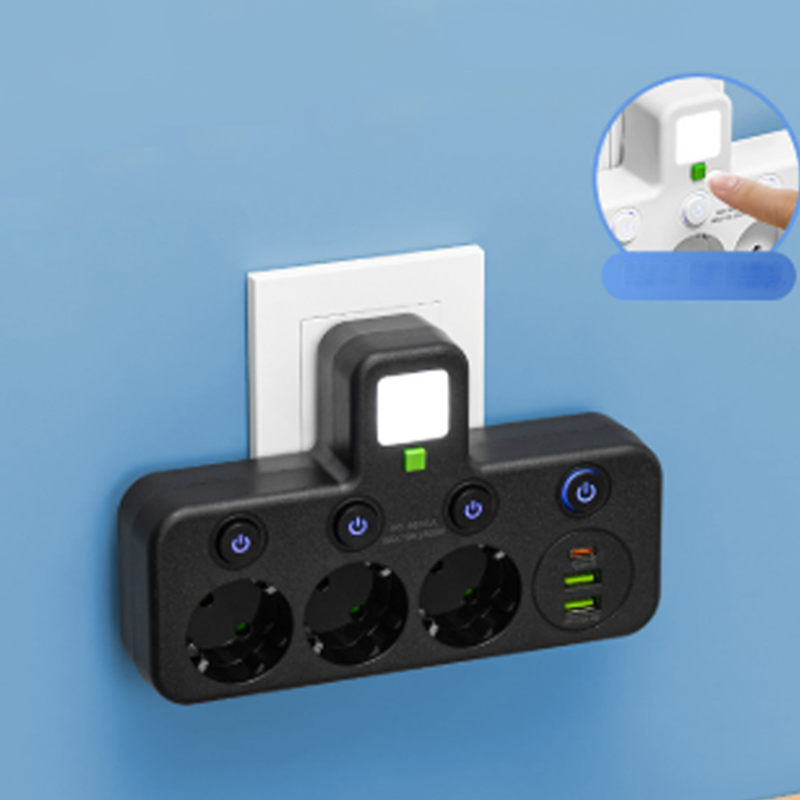 Multiprise avec ports USB, interrupteurs individuels et veilleuse