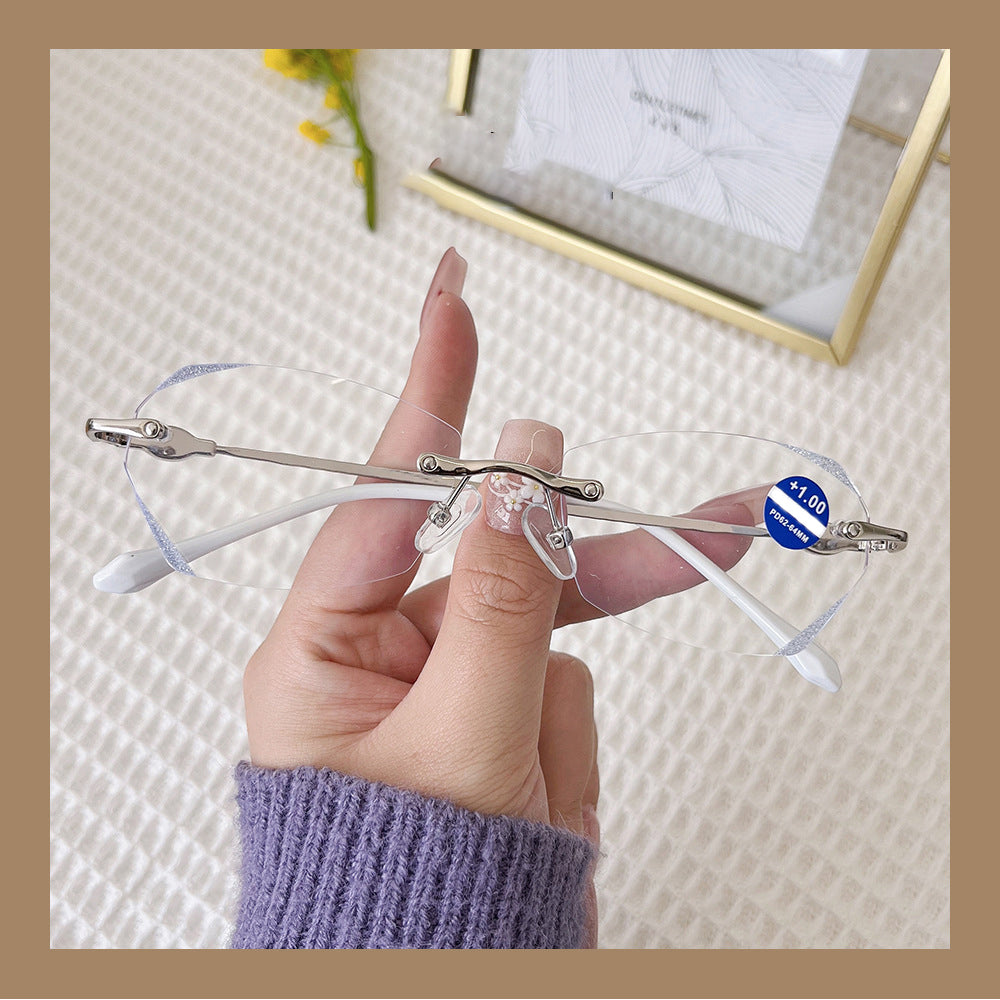 Lunettes de lecture sans monture pour femmes, anti-lumière bleue, haute définition, motif diamant