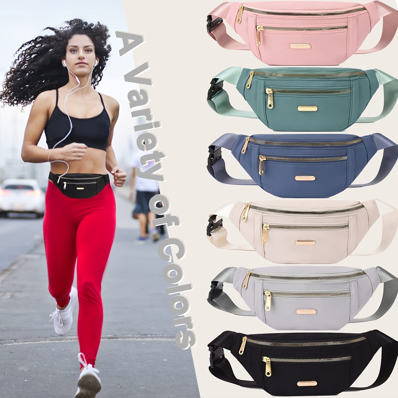 Sac banane léger pour femmes avec plusieurs poches zippées et une sangle réglable