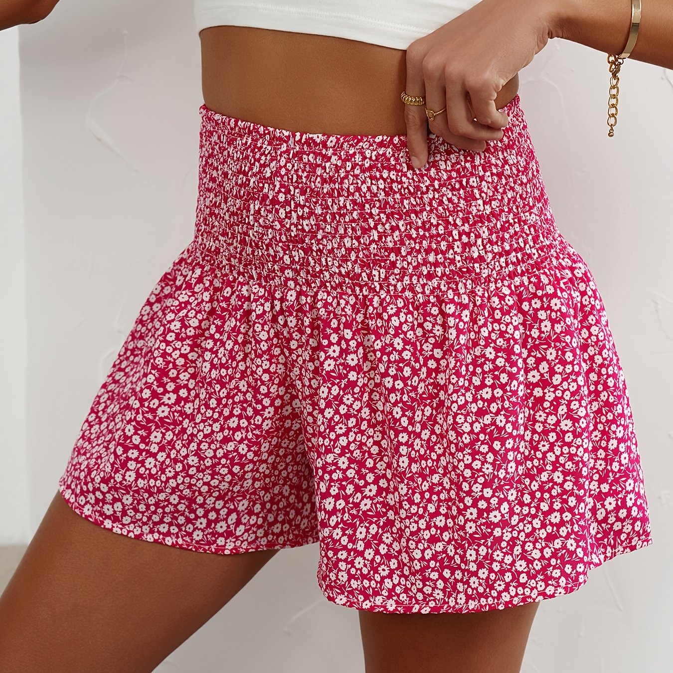 Shorts d'été légers pour femmes à imprimé floral et ceinture élastique confortable