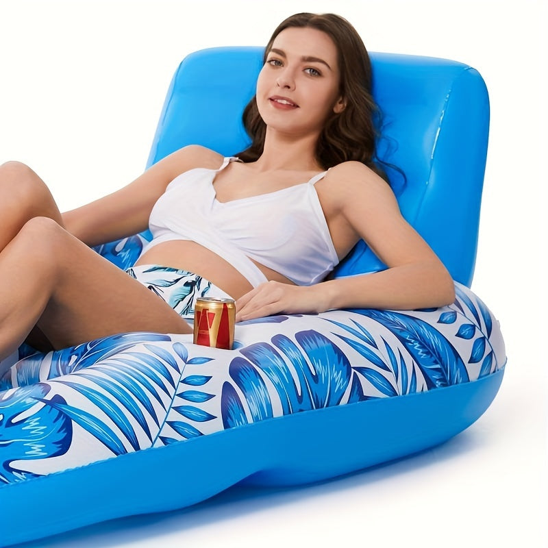Chaise longue gonflable de piscine avec dossier et porte-gobelets pour flotter en toute détente