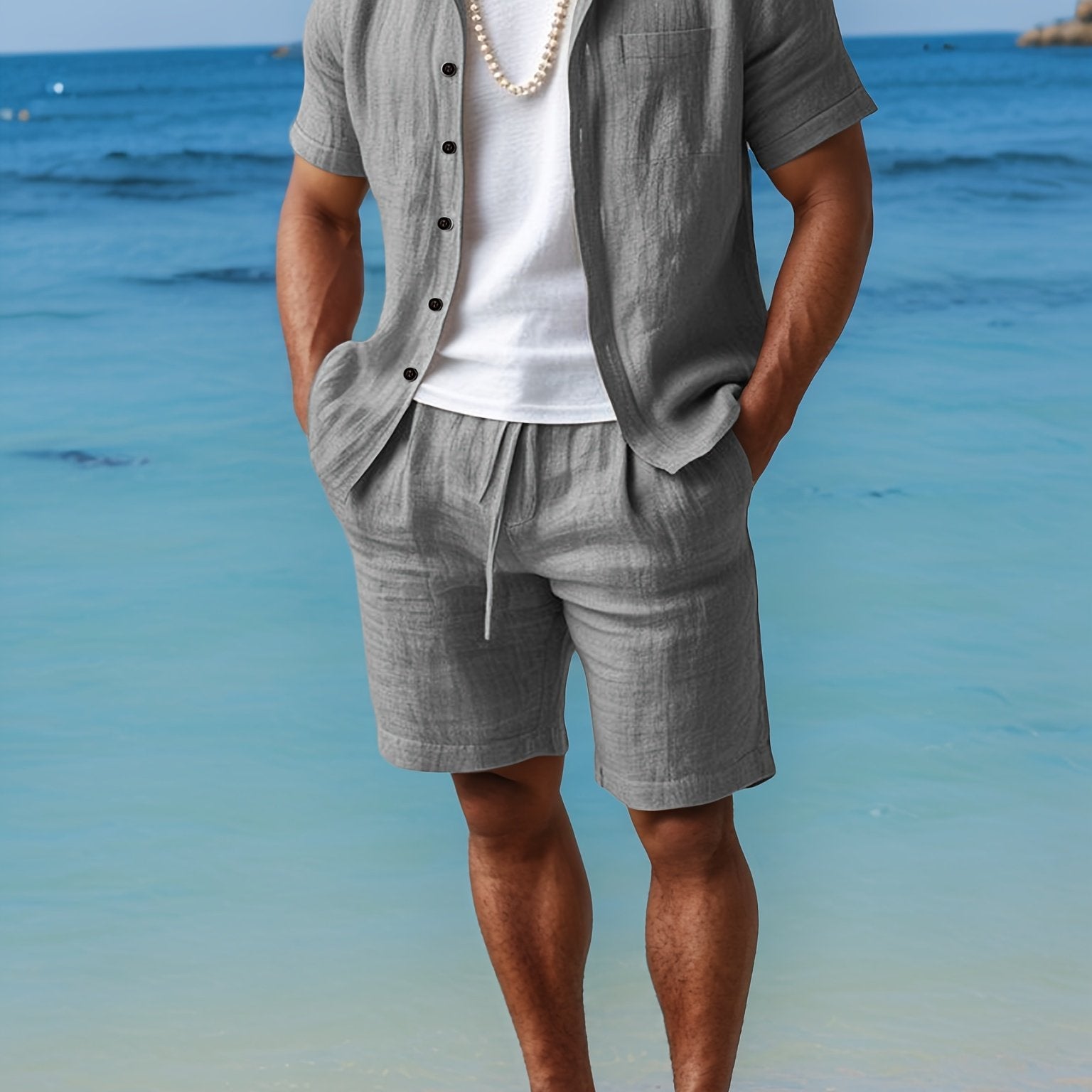 Ensemble d'été en lin pour homme avec chemise à manches courtes et shorts confortables