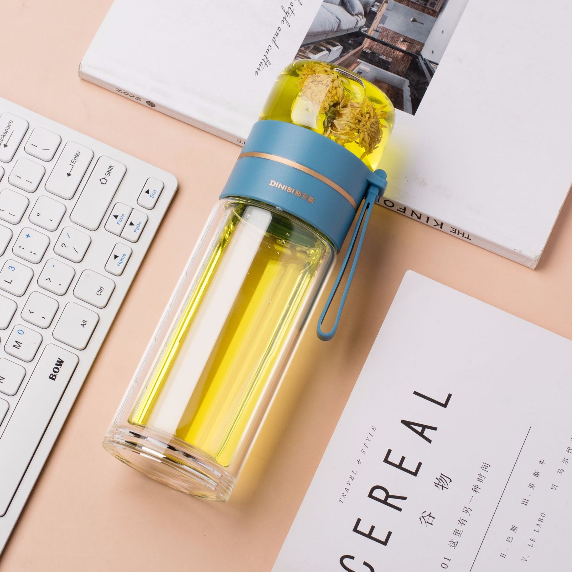 Bouteille d'eau en verre à double paroi étanche avec infuseur à thé