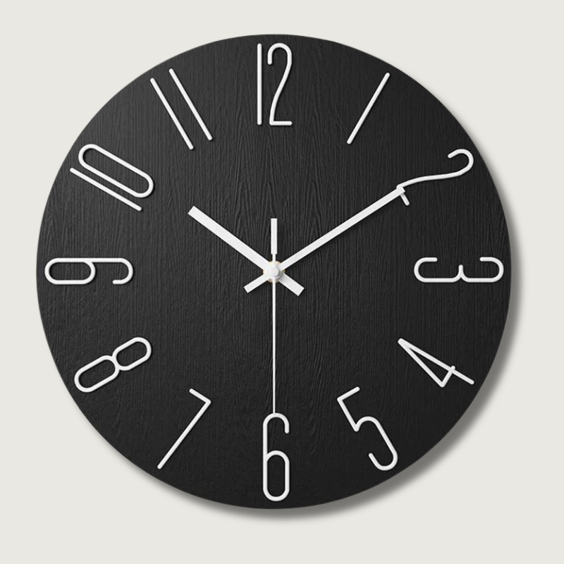 Horloge murale minimaliste | Design en bois noir avec chiffres blancs