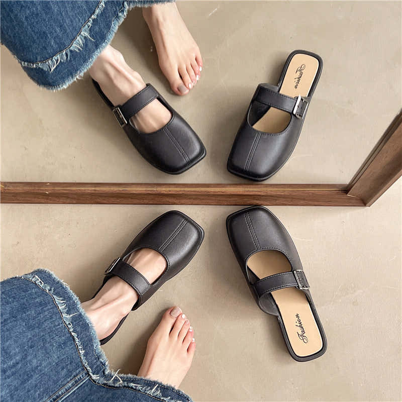 Chaussons souples femme - plat fermé vintage à la française, PVC, usage quotidien