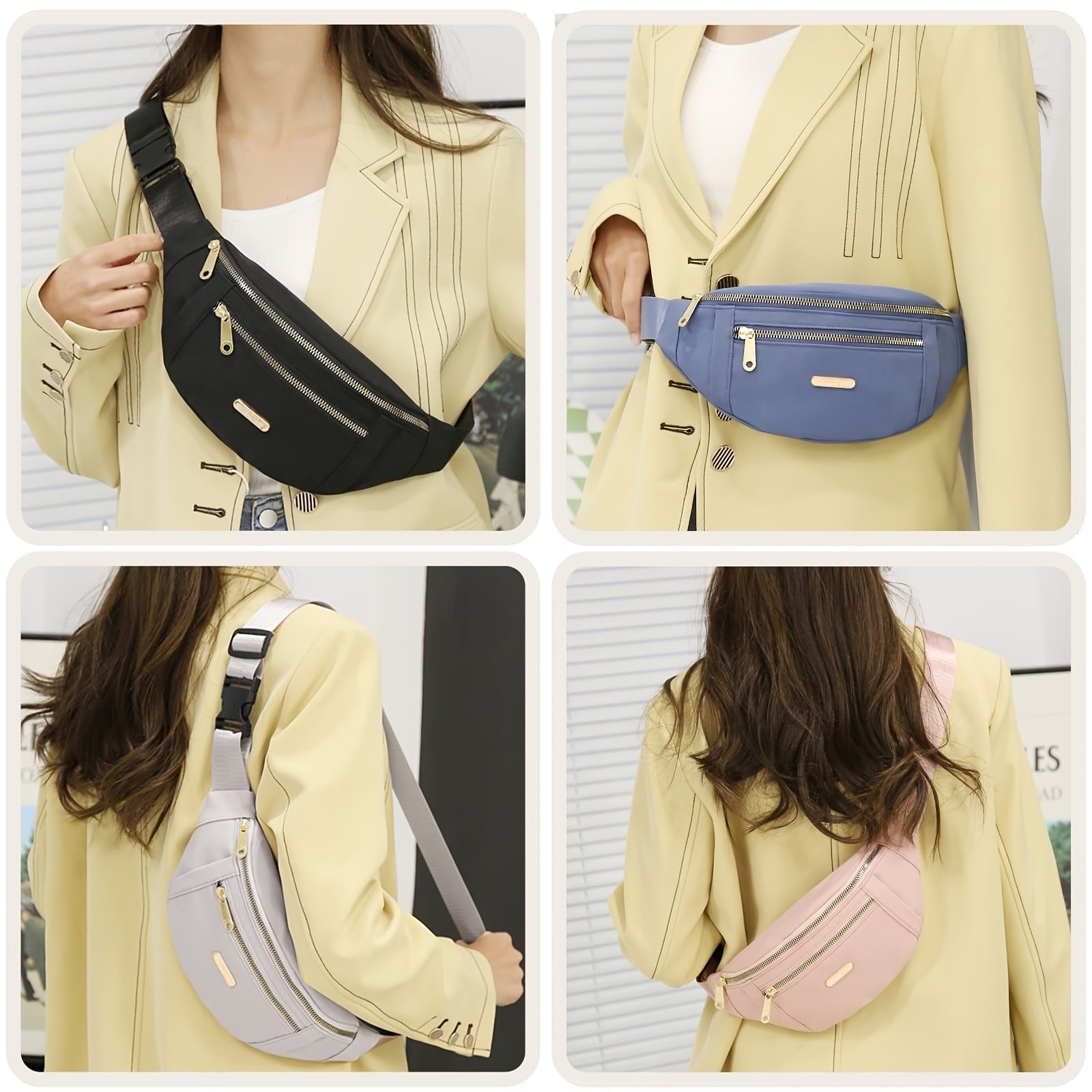 Sac banane léger pour femmes avec plusieurs poches zippées et une sangle réglable