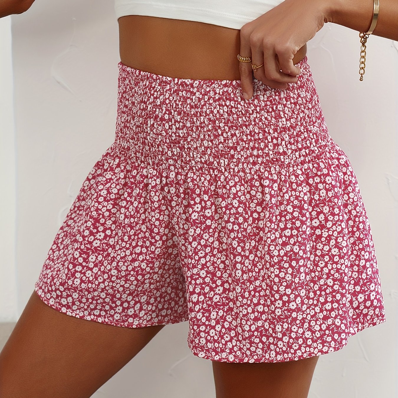 Shorts d'été légers pour femmes à imprimé floral et ceinture élastique confortable