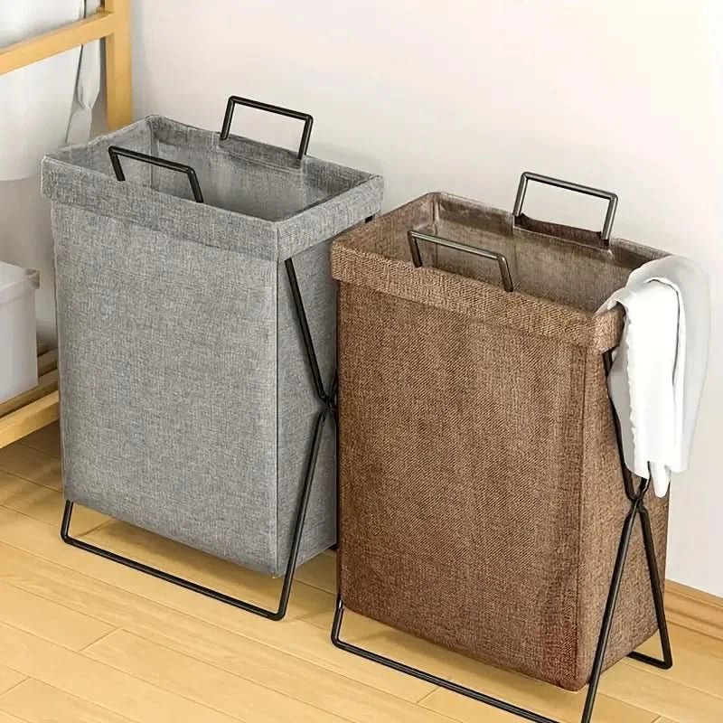 Panier à linge pliable avec cadre métallique et sac de rangement en tissu tissé