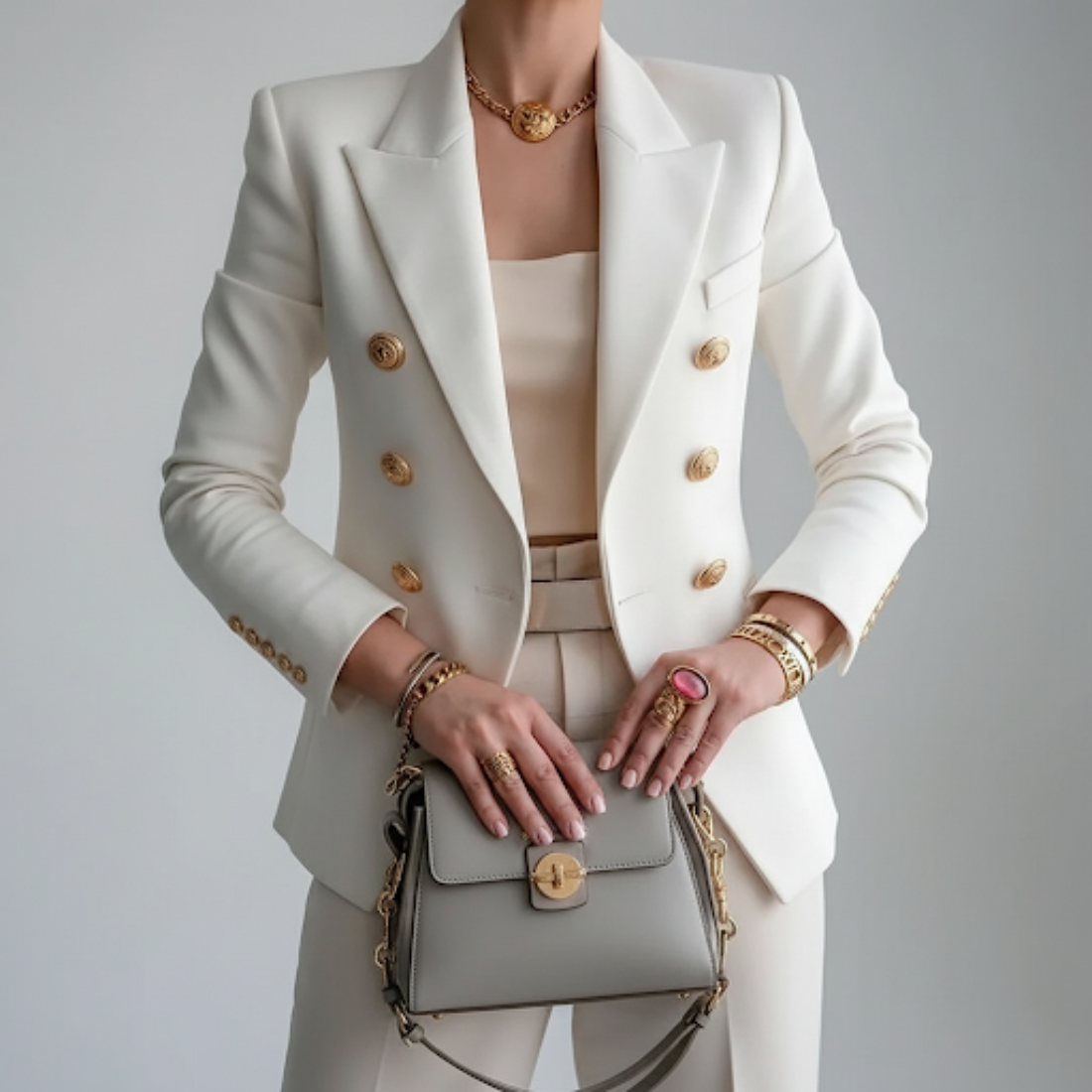 Blazer élégant à double boutonnage pour femme avec boutons dorés