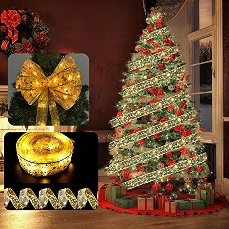 Guirlandes lumineuses en ruban enchanteur – Ornements d’arbre de Noël et décoration intérieure pour une célébration magique du Nouvel An!