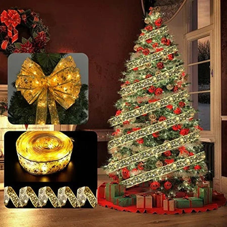 Guirlandes lumineuses en ruban enchanteur – Ornements d’arbre de Noël et décoration intérieure pour une célébration magique du Nouvel An!