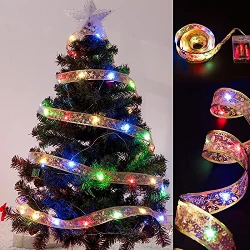 Guirlandes lumineuses en ruban enchanteur – Ornements d’arbre de Noël et décoration intérieure pour une célébration magique du Nouvel An!