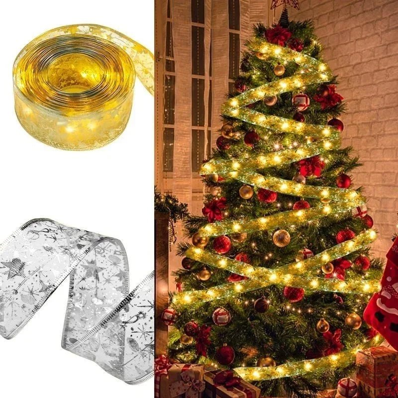 Guirlandes lumineuses en ruban enchanteur – Ornements d’arbre de Noël et décoration intérieure pour une célébration magique du Nouvel An!