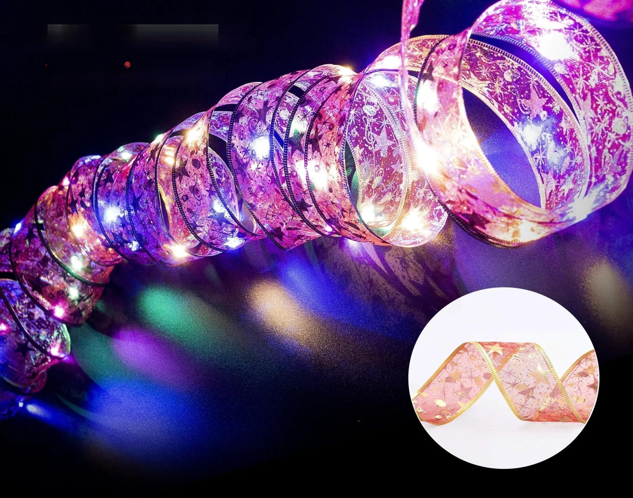 Guirlandes lumineuses en ruban enchanteur – Ornements d’arbre de Noël et décoration intérieure pour une célébration magique du Nouvel An!